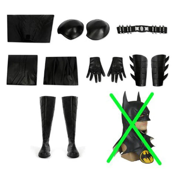 Michael Keaton Superhero Bat Bruce Wayne Cosplay Costume Hero Armor Outfit With Cowl Black Leather Jumpsuit Boots Halloween Suit
