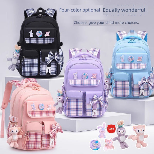 Large Capacity Bows Women's Kids Backpack Grade 3 Burden Reduction Primary School Student Schoolbag Grade 1-6 Girl Spine Protection