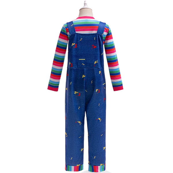 Chucky Cosplay Costume Kids Clothing Baby Set 1-8 Year New Fashion Long sleeved Striped T-shirt+Backband Pants Two Piece Set