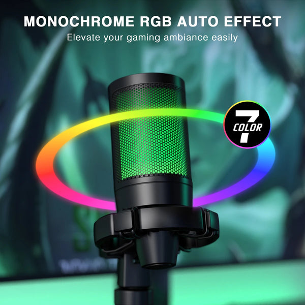 AmpliGame RGB USB Gaming Microphone with Light-touch Mute,Condenser Mic with Tripod for PC,PS4/5,Laptop Streaming Podcasting -A2