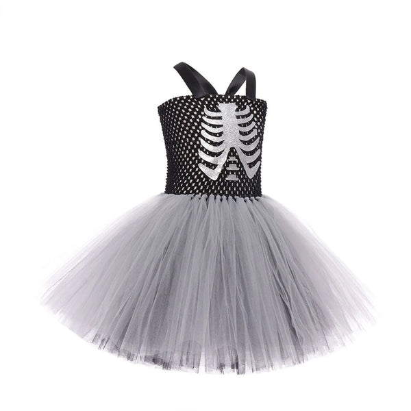 Halloween Terror Costumes For Girls Black White Ghost Scary Outfits Halloween Skeleton Fancy Tutu Dress For Kids