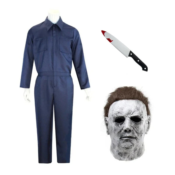 Michael Myers Cosplay Costume Michael Outfits Anime Bloody Killer Cos Jumpsuit Horror Mask Halloween Party Costume for Men Women
