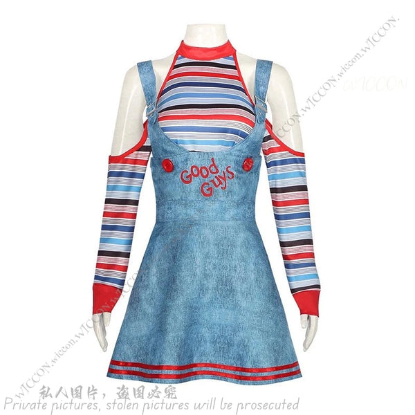 Chucky Halloween Costumes for Women Scary Nightmare Cos Killer Wanna Play Movie Character Bodysuit Chucky Costume Halloween Set