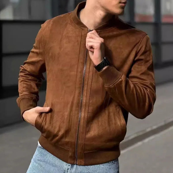 2024 Autumn Retro Suede Solid Color Men's Jacket Casual Zipper Pocket Top Male Coat Winter Long Sleeve Streetwear Men's Clothing