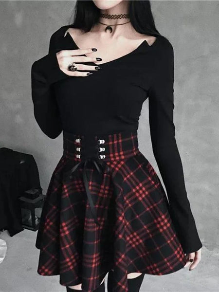 Black Checkered Women's Gothic Skirt Women Pleated Plaid Skirts Spring Autumn Girl Hip Hop Female Punk Goth Mini Skirt Clubwear