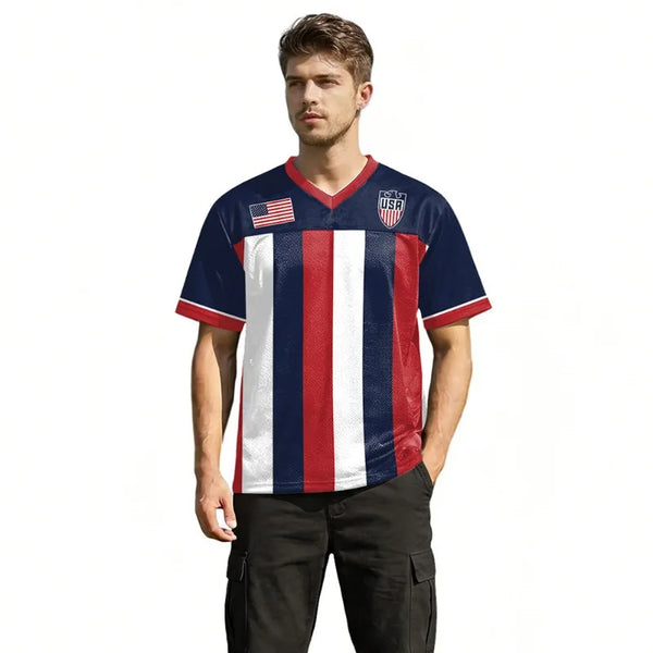 USA Red White Wavy Stripe Print 2026 Home Fan Edition Soccer Jersey Breathable Quick Dry Soccer Shirts