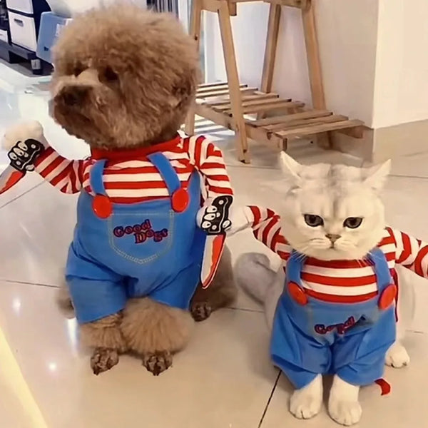Fashion Novelty Chucky Deadly Pet Dog Costume Funny Scary Props Cat Costumes Apparel Accessories Funny Outfits Clothes