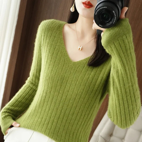 Women Sweater 2024 Autumn Winter Warm Basic Tops Casual V--neck Spring Bottoming Shirts Long Sleeve Fashion Korean Knit Pullover