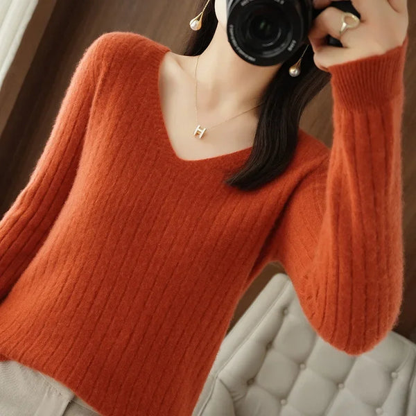 Women Sweater 2024 Autumn Winter Warm Basic Tops Casual V--neck Spring Bottoming Shirts Long Sleeve Fashion Korean Knit Pullover