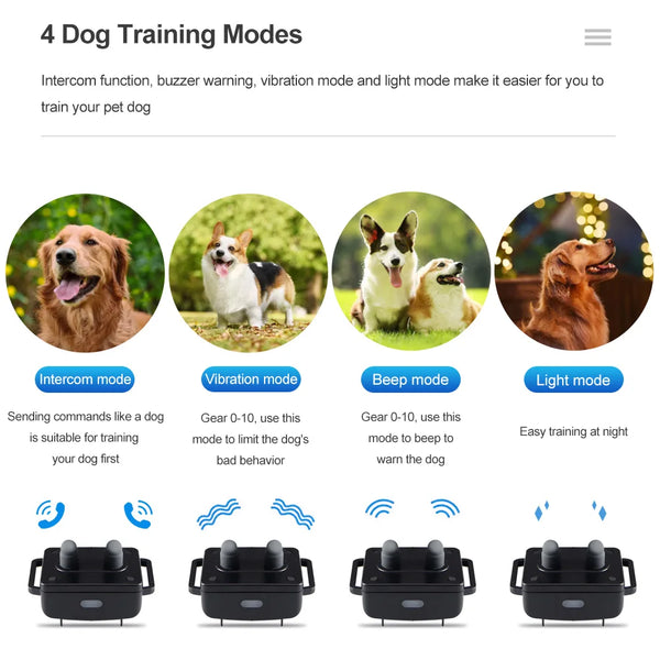 1500m Electric Dog Training Collar Voice Walkie-Talkie Pet Remote Control Waterproof Rechargeable For All Sizes Vibration Sound