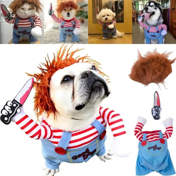 Fashion Novelty Chucky Deadly Pet Dog Costume Funny Scary Props Cat Costumes Apparel Accessories Funny Outfits Clothes