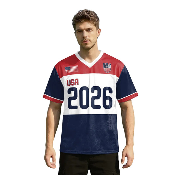 USA Red White Wavy Stripe Print 2026 Home Fan Edition Soccer Jersey Breathable Quick Dry Soccer Shirts