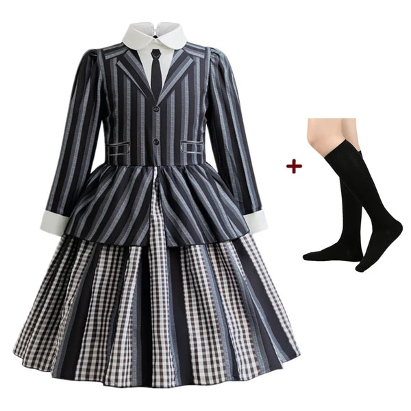 Children Wednesday Costume Girls Black Gothic Family Clothes Halloween Cosplay Costume for Kids Easter Carnival Fancy Dress Up