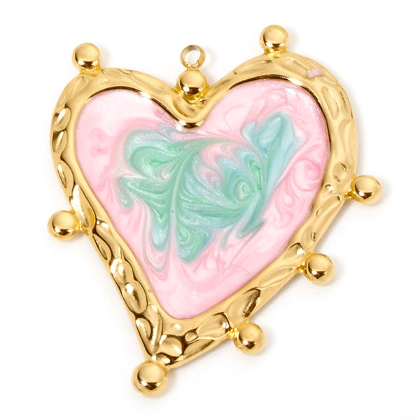 DoreenBeads 304 Stainless Steel Valentine's Day Pendants Gold Color Heart Enamel Charms For DIY Necklace Jewelry Making, 1 Piece