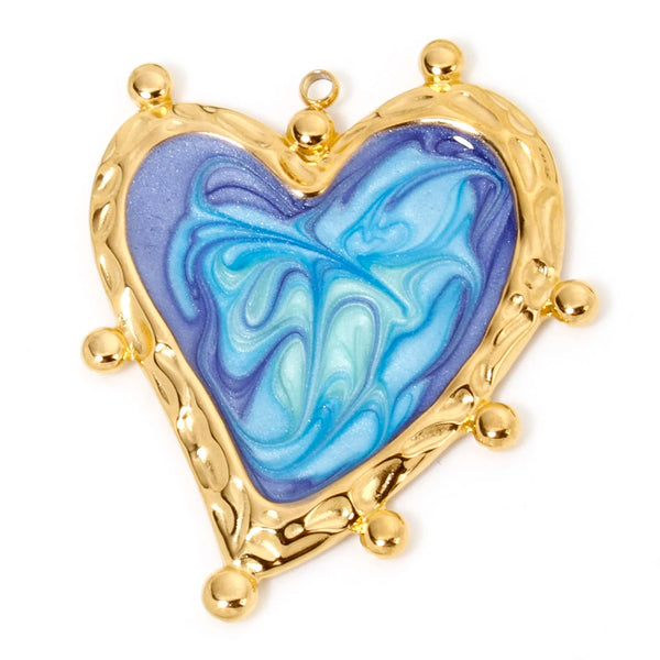 DoreenBeads 304 Stainless Steel Valentine's Day Pendants Gold Color Heart Enamel Charms For DIY Necklace Jewelry Making, 1 Piece