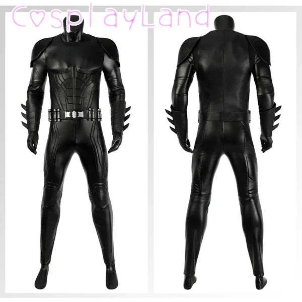 Michael Keaton Superhero Bat Bruce Wayne Cosplay Costume Hero Armor Outfit With Cowl Black Leather Jumpsuit Boots Halloween Suit