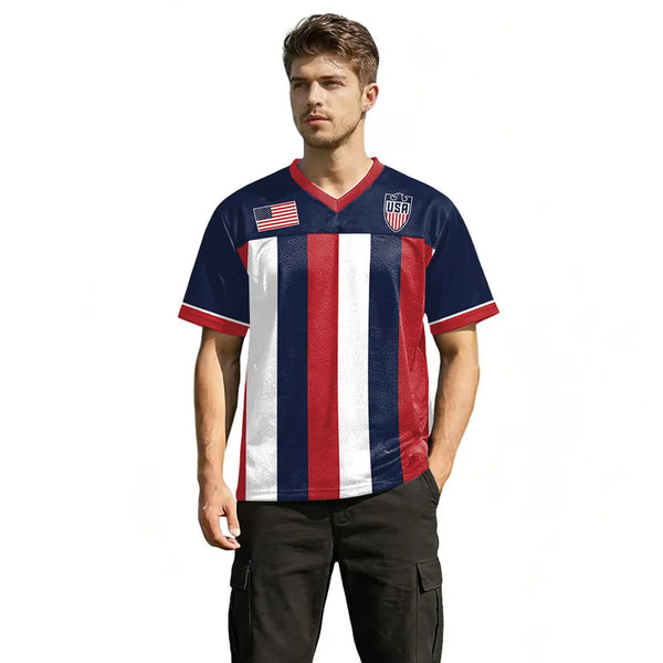 USA Red White Wavy Stripe Print 2026 Home Fan Edition Soccer Jersey Breathable Quick Dry Soccer Shirts