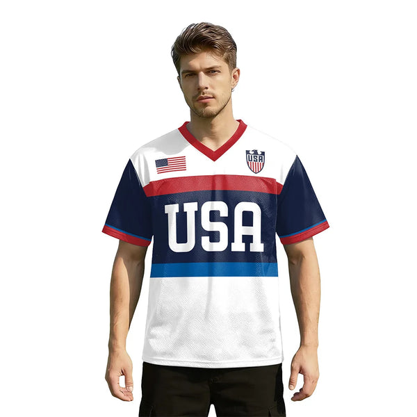 USA Red White Wavy Stripe Print 2026 Home Fan Edition Soccer Jersey Breathable Quick Dry Soccer Shirts