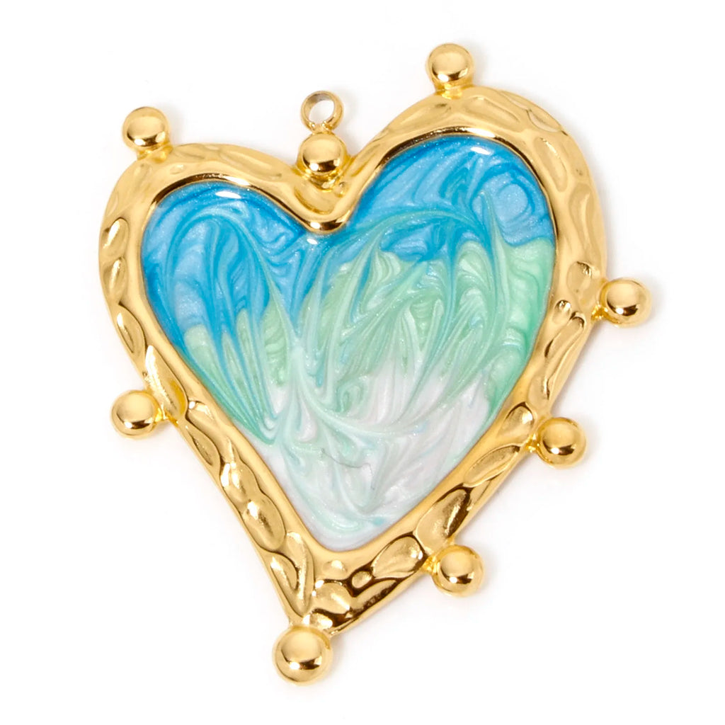 DoreenBeads 304 Stainless Steel Valentine's Day Pendants Gold Color Heart Enamel Charms For DIY Necklace Jewelry Making, 1 Piece