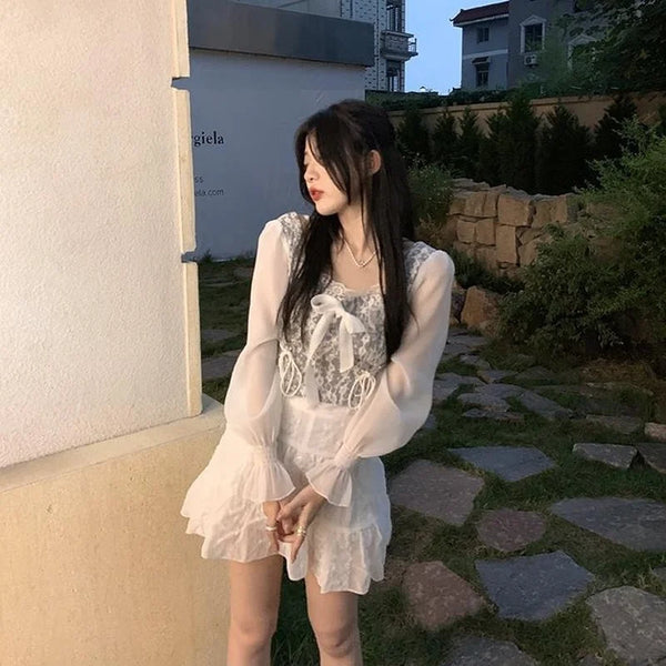 Blouses Women Floral Spliced Design Sweet Lovely Square Collar Chiffon Thin High Quality Slim Preppy Korean Style Summer Fashion