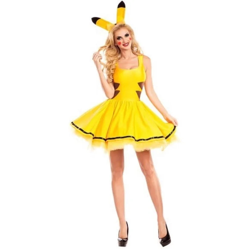 Pokemon Pikachu cosplay costumes Women Dress Cartoon anime adult role play Girl's dresses Halloween Sexy Women Stage Performance