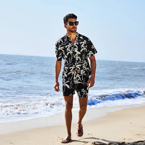 2024 Men's Sets 2 Piece Hawaiian Shirts and Shorts Sets Floral Printing Casual Beach Shirts Outfits Men Holiday Wear Summer