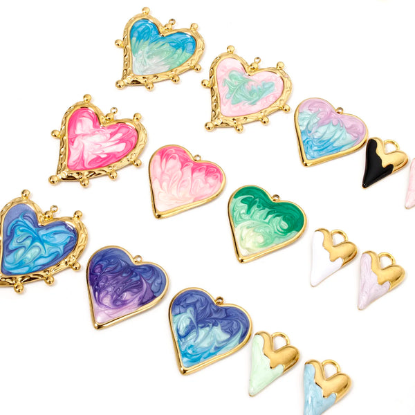 DoreenBeads 304 Stainless Steel Valentine's Day Pendants Gold Color Heart Enamel Charms For DIY Necklace Jewelry Making, 1 Piece