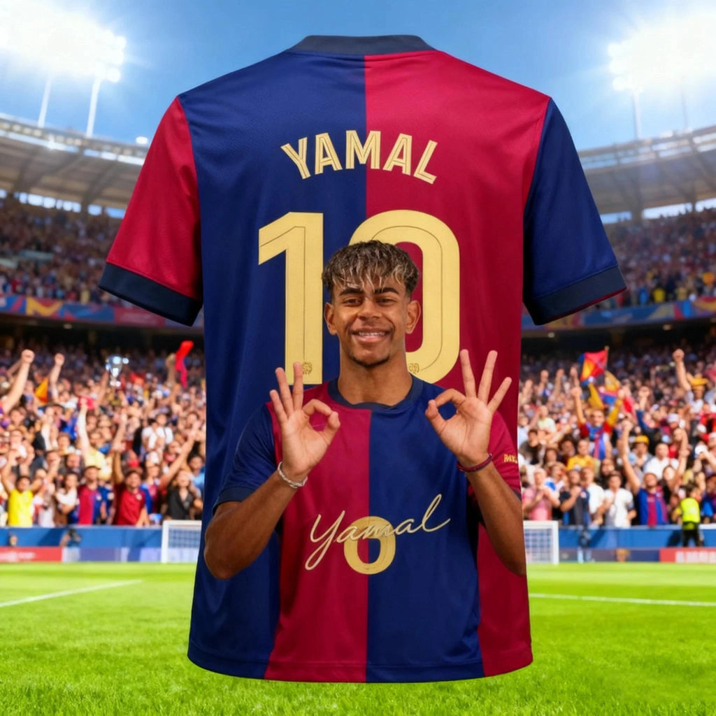 FC Barcelona Jersey – Blaugrana Soccer Tee with Player Portrait & Signature Print, Ideal for Barça Fans & Football Sportswear