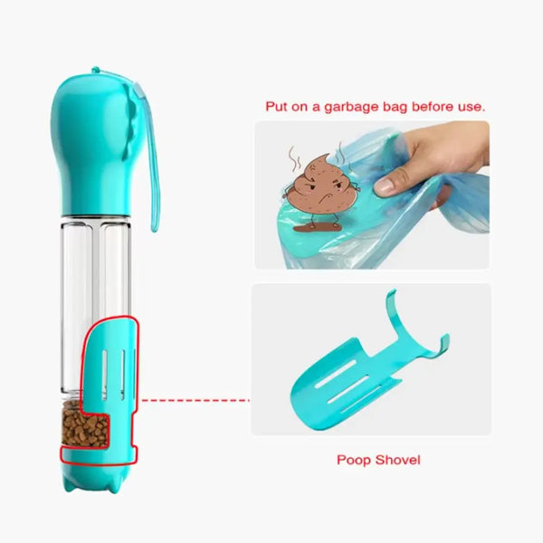 300/500ml Pet Water Food Dispenser 3 in 1 Leak Proof Pet Dog Water Bottle with Trash Bag Box and Shovel Dog Food Feeder Cat