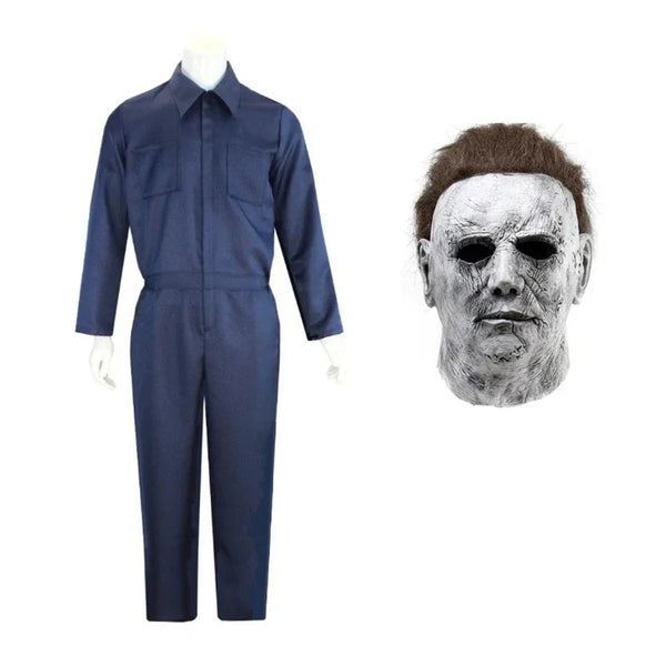 Michael Myers Cosplay Costume Michael Outfits Anime Bloody Killer Cos Jumpsuit Horror Mask Halloween Party Costume for Men Women