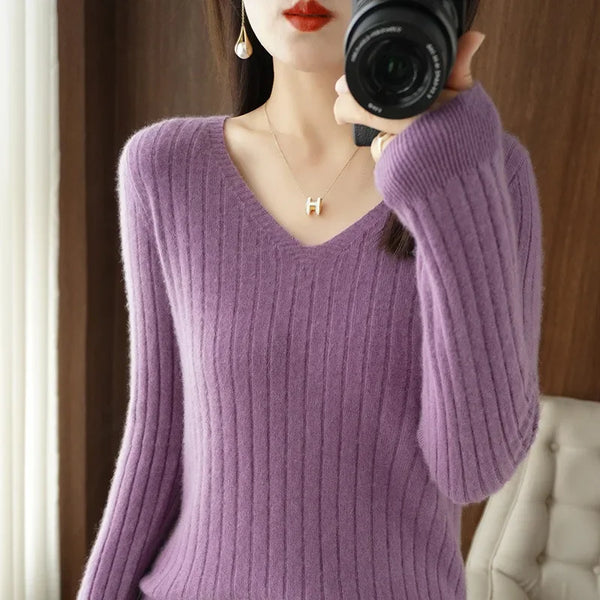 Women Sweater 2024 Autumn Winter Warm Basic Tops Casual V--neck Spring Bottoming Shirts Long Sleeve Fashion Korean Knit Pullover