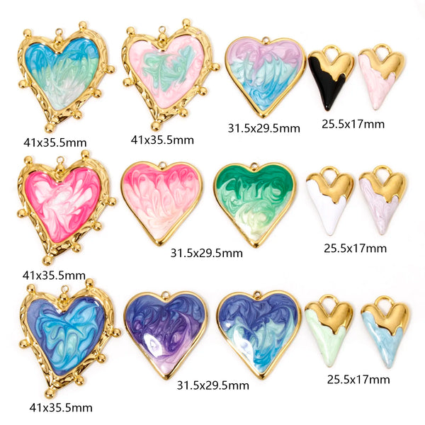 DoreenBeads 304 Stainless Steel Valentine's Day Pendants Gold Color Heart Enamel Charms For DIY Necklace Jewelry Making, 1 Piece