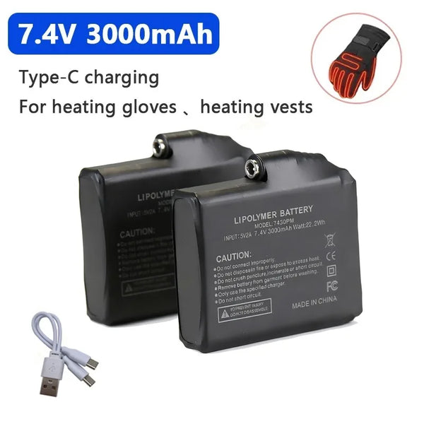 7.4V 3000mah Heated Gloves Battery Lithium Batteries for Heating Vest, Socks, Shoes,Winter Antifreeze Heating Batteria