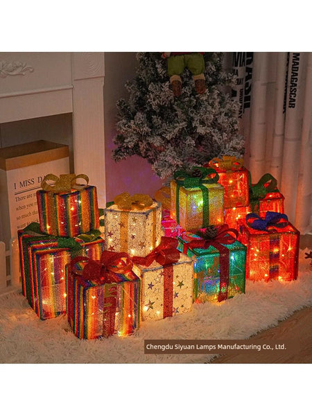 New Arrival Christmas Gift Box 3-Piece Set Foldable Christmas Gift Box Luminous Christmas Gift Box Holiday Lights Decoration Ornaments