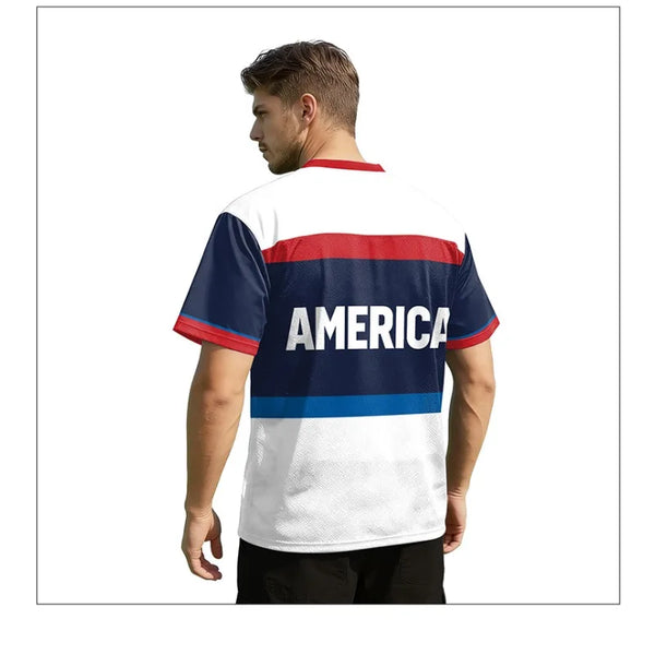 USA Red White Wavy Stripe Print 2026 Home Fan Edition Soccer Jersey Breathable Quick Dry Soccer Shirts