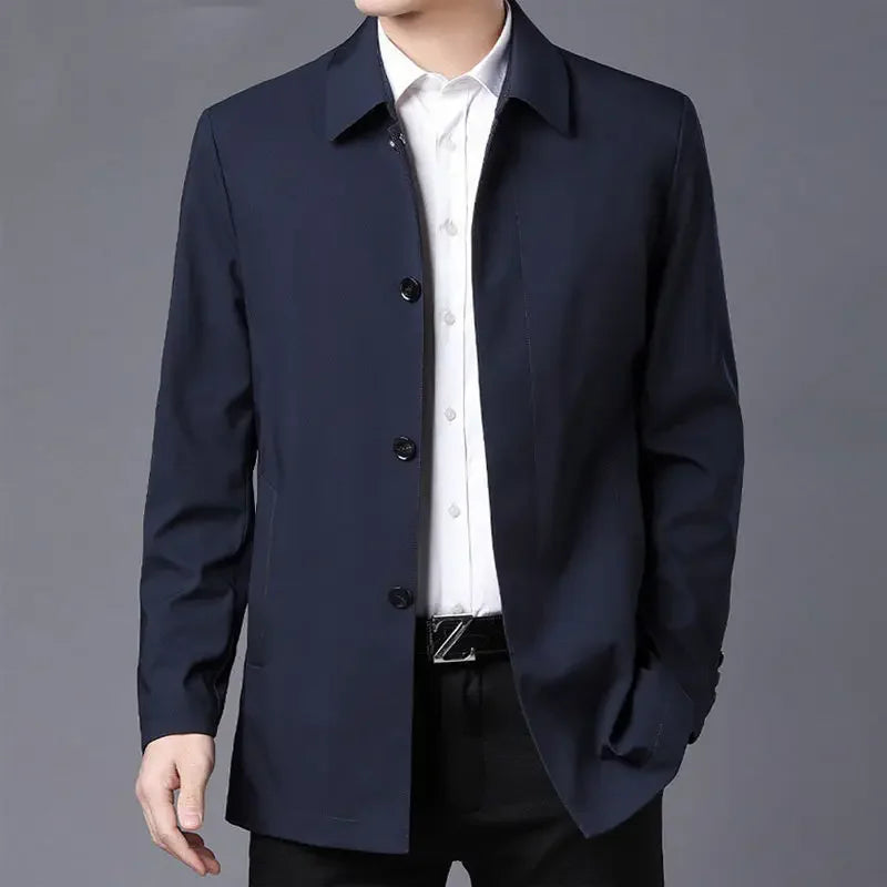 Casual Business Lapel Windbreak Jackets Men Coats New Brand Top Quality Spring Men's Trench Coat Solid Color Mid-length Jacket