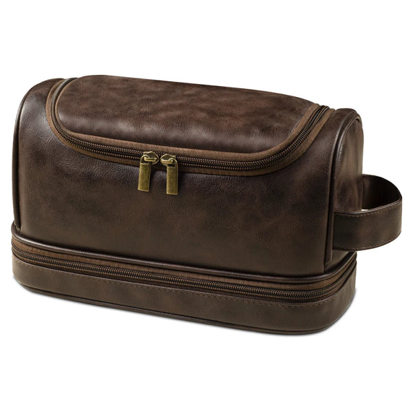 Toiletry Bag, Mens Leather Travel Organizer Kit with hanging hook, Large Water-resistant Toiletries Bathroom Shaving Bags