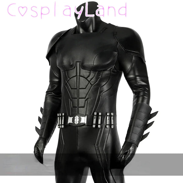 Michael Keaton Superhero Bat Bruce Wayne Cosplay Costume Hero Armor Outfit With Cowl Black Leather Jumpsuit Boots Halloween Suit