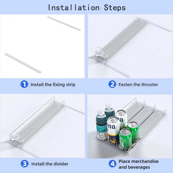 Automatic Soda Can Dispenser Retail Transparent Slide Rail Beverage Storage Organizer Rack Drink Spring Pusher For Fridge